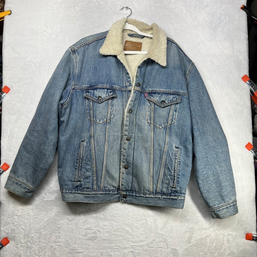 Levi's Trucker Jacket Men's Blue Denim Faux Fur Lined Button Front Pockets - XL